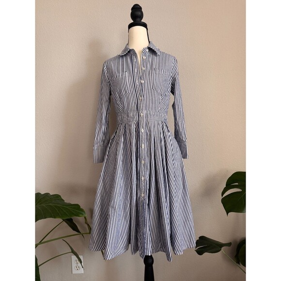 Eliza J Dresses & Skirts - Eliza J Blue White Striped Shirt Dress 100% Cotton Button Front Size 4 Pockets
